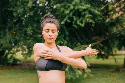 woman doing a stretch of her elbows